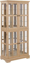 Lighted Glass Curio Cabinet with Lights & Adjustable Shelves,Curio Display Cabinet with Wood Frame & Glass Door,Corner Antique Display Case for Kitchen,Living Room,Office