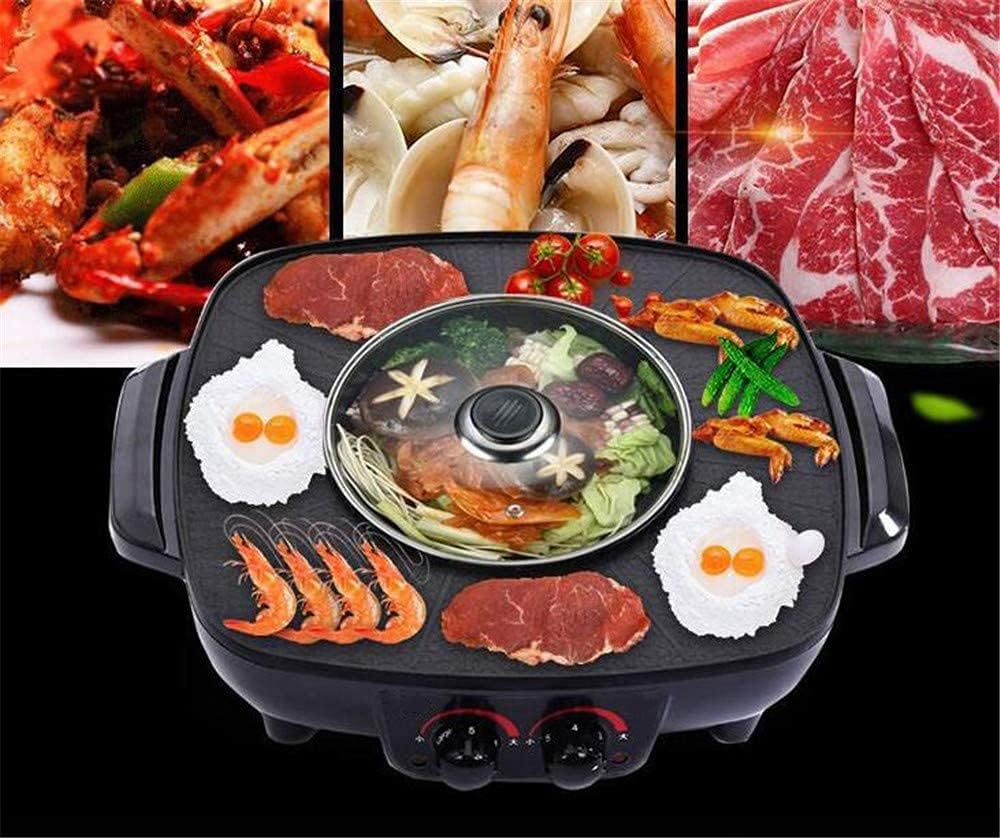 Electric Grill Indoor Electric Grill Hot Pot,Separate Dual Temperature Control, Home Non-Stick Baking Pan Indoor Barbecue Oven Separate Cleaning, Capacity for 5-6 People, 220V
