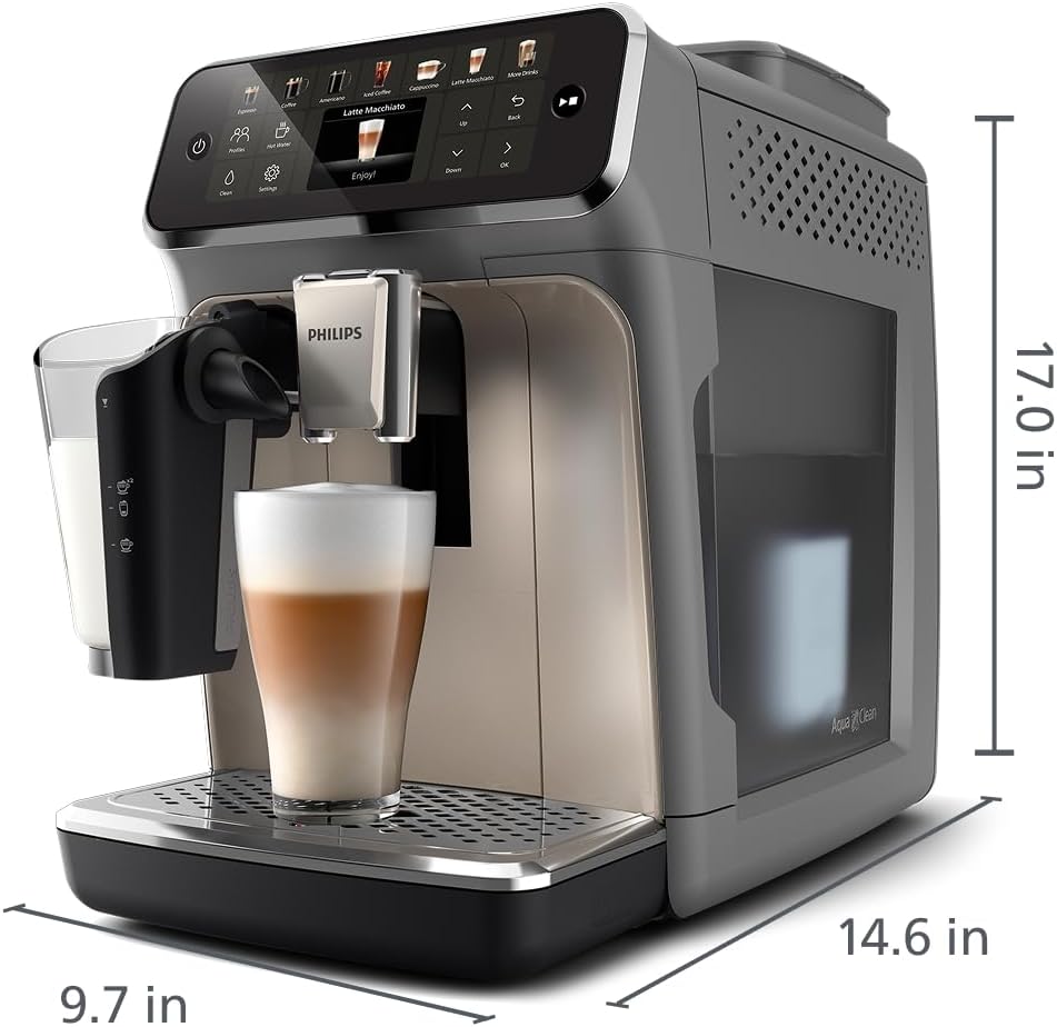 Philips 5500 Series Fully Automatic Espresso Machine - LatteGo Milk System, 20 Coffee Varieties, Intuitive Touch Display, SilentBrew, 100% Ceramic Grinder, AquaClean Filter (Grey Chromed)