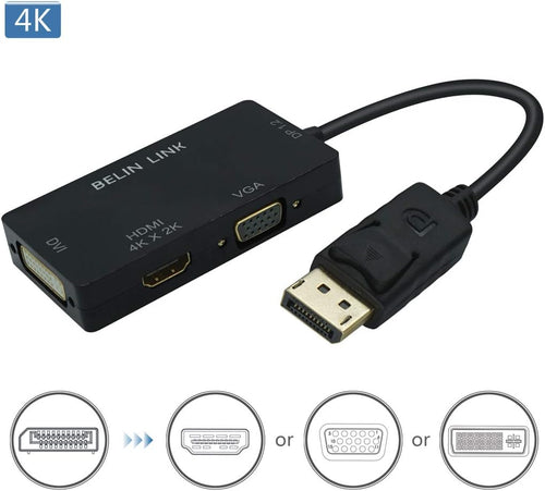 100 Pack DP to HDMI VGA DVI Adapter Displayport to HDMI 4K Adapter 3 in 1 Display Port to HDMI VGA DVI