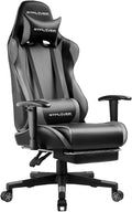 GTPLAYER Gaming Chair with Footrest, Ergonomic Computer Game Desk Chair, Reclining Gamer Chair Seat Height Adjustment, Swivel Rocker with Headrest and Lumbar (Gray)