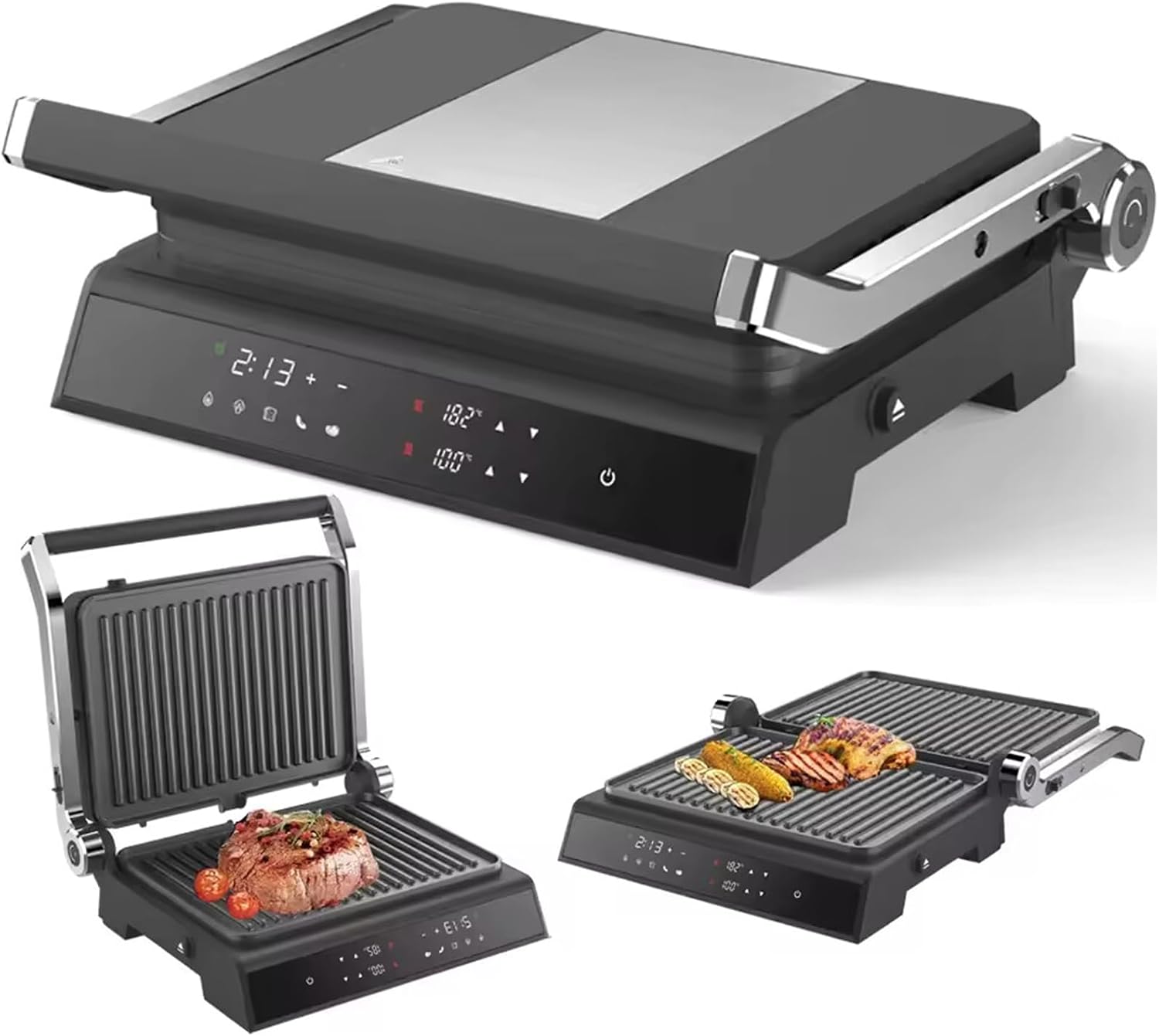 Electric Smokeless Indoor Grill with Adjustable Temperature Control, Nonstick Surface, 220-240V, 50/60Hz, 2000W,16''D*7''W*14''H (Touch Screen Grill)