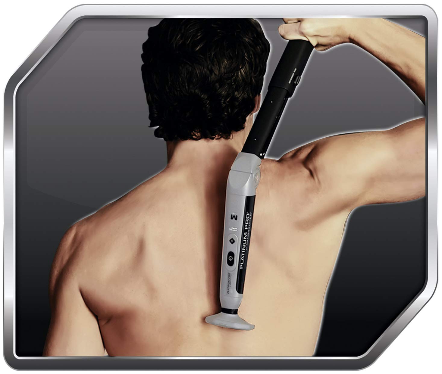 Platinum Pro by MANGROOMER New Back Shaver with 3 Shock Absorber Flex Heads, Power Hinge, Extreme Reach Handle & Bonus Case! (Generation 8.0), 4 Piece Set