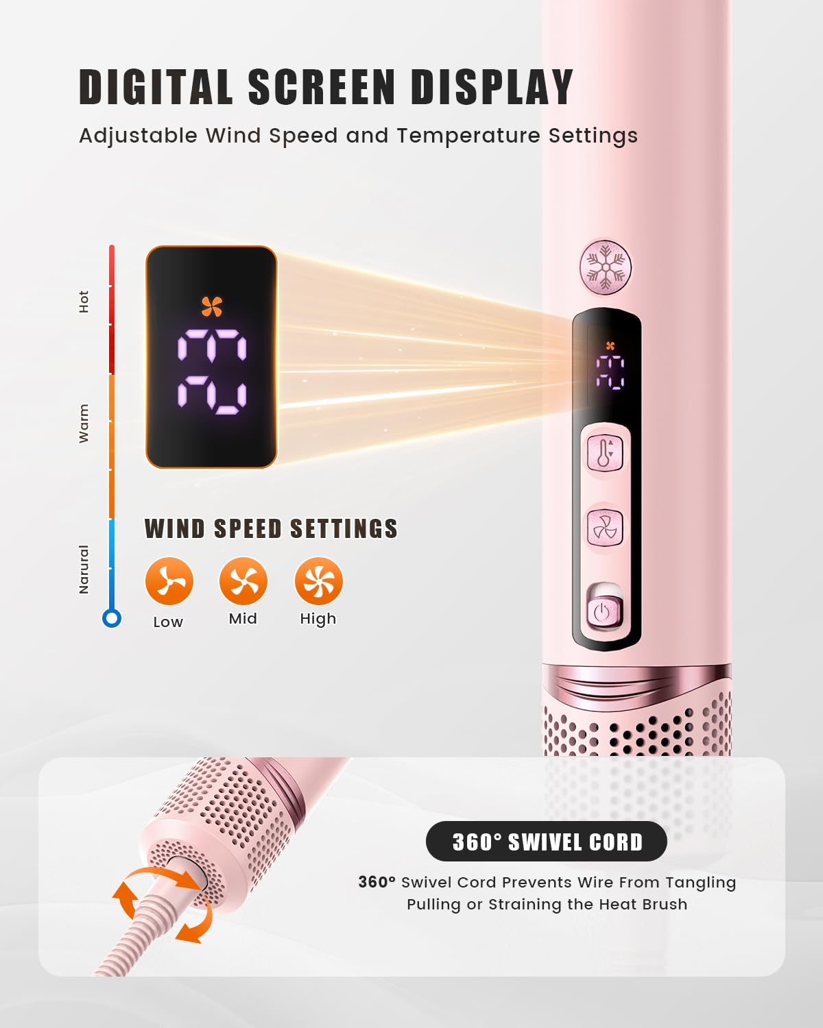 Tqcir 8-in-1 Professional Hot Air Styler&Hair Dryer Brush, Powerful Multi-Styler with Auto-Wrap Curler with Storage Case, Fast Drying Curling Straightening Volumizing Without Heat Damage(Pink)