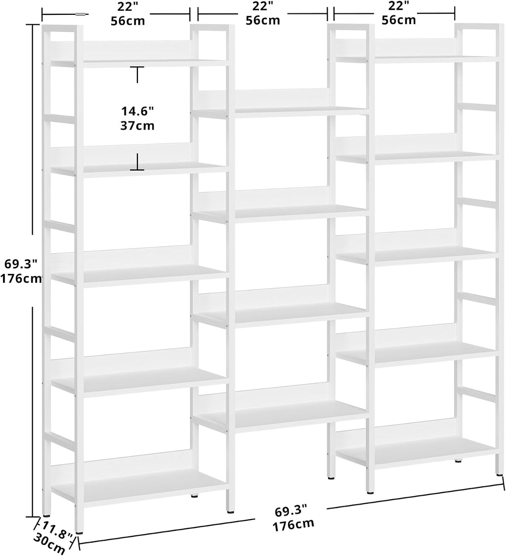IRONCK Bookcases and Bookshelves Triple Wide 5 Tiers Industrial Bookshelf with Baffles Large Etagere Bookshelf with Metal Frame for Living Room Home Office