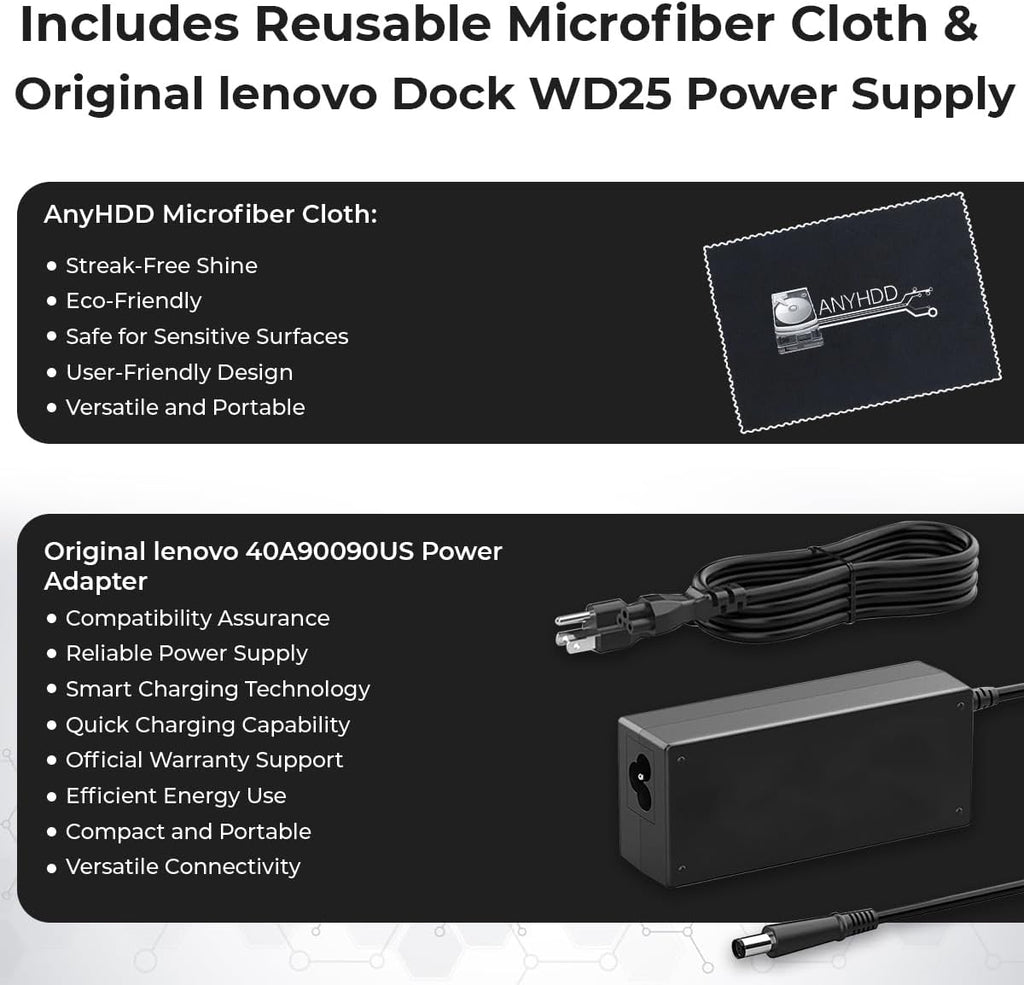 40A90090US Dock Dual Monitor Bundle with 90W AC Adapter + Microfiber Cloth (Renewed)