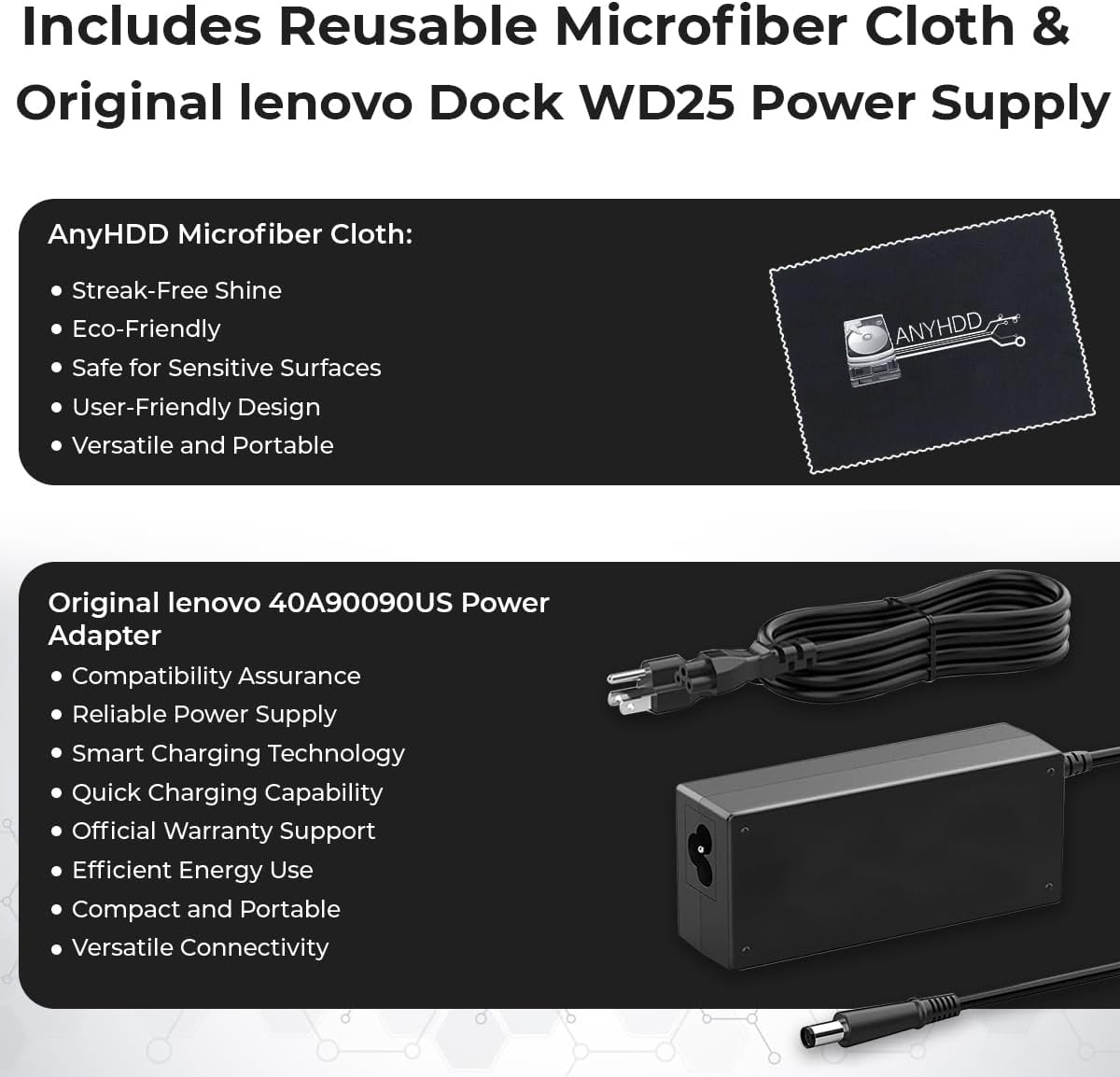 40A90090US Dock Dual Monitor Bundle with 90W AC Adapter + Microfiber Cloth (Renewed)