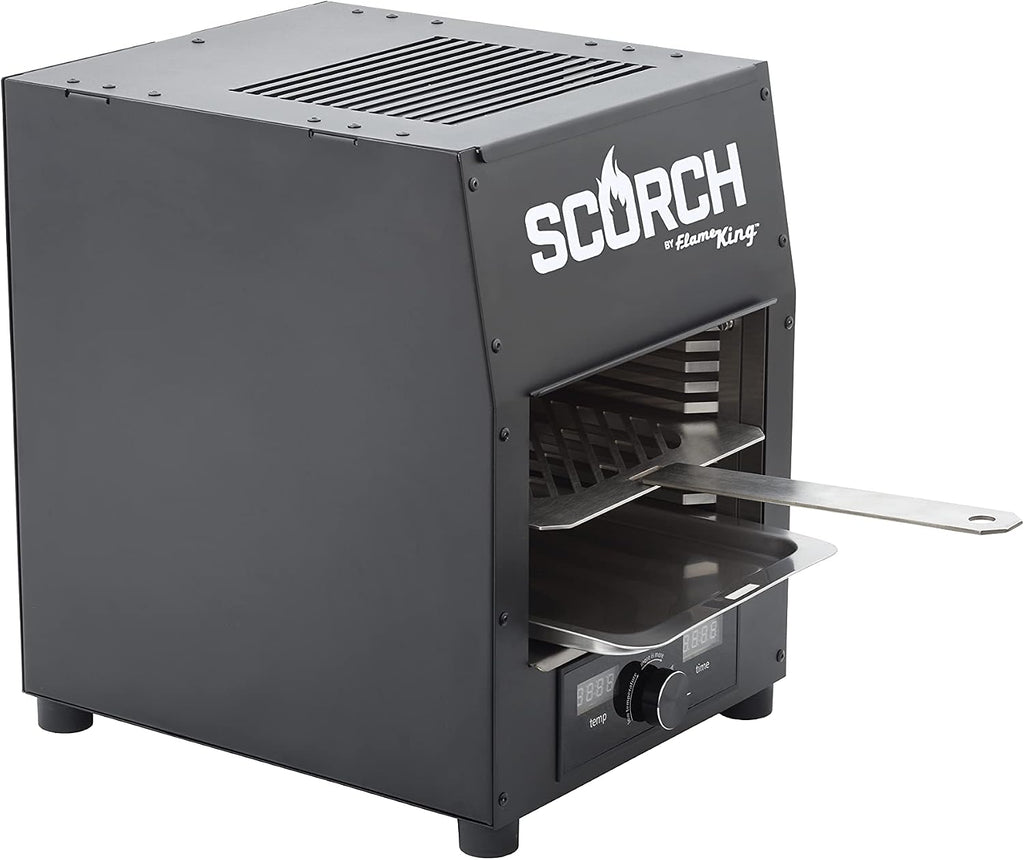 Flame King Scorch Smokeless Infrared Electric Broiler for Indoor Use, Fits on Kitchen Counter, Insulated, Comes with Broiler Tray Black