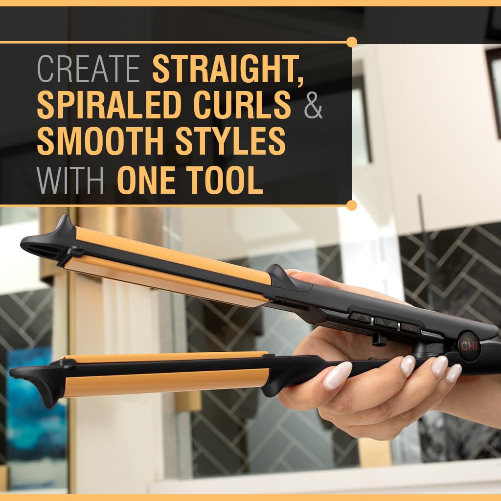 CHI Tourmaline Ceramic 3-in-1 Multi Styler, Curl & Wave Styling Iron For Shiny, Frizz-Free Hair, Auto Shut-Off, 0.75' Plates, 1' Barrel, Onyx Black