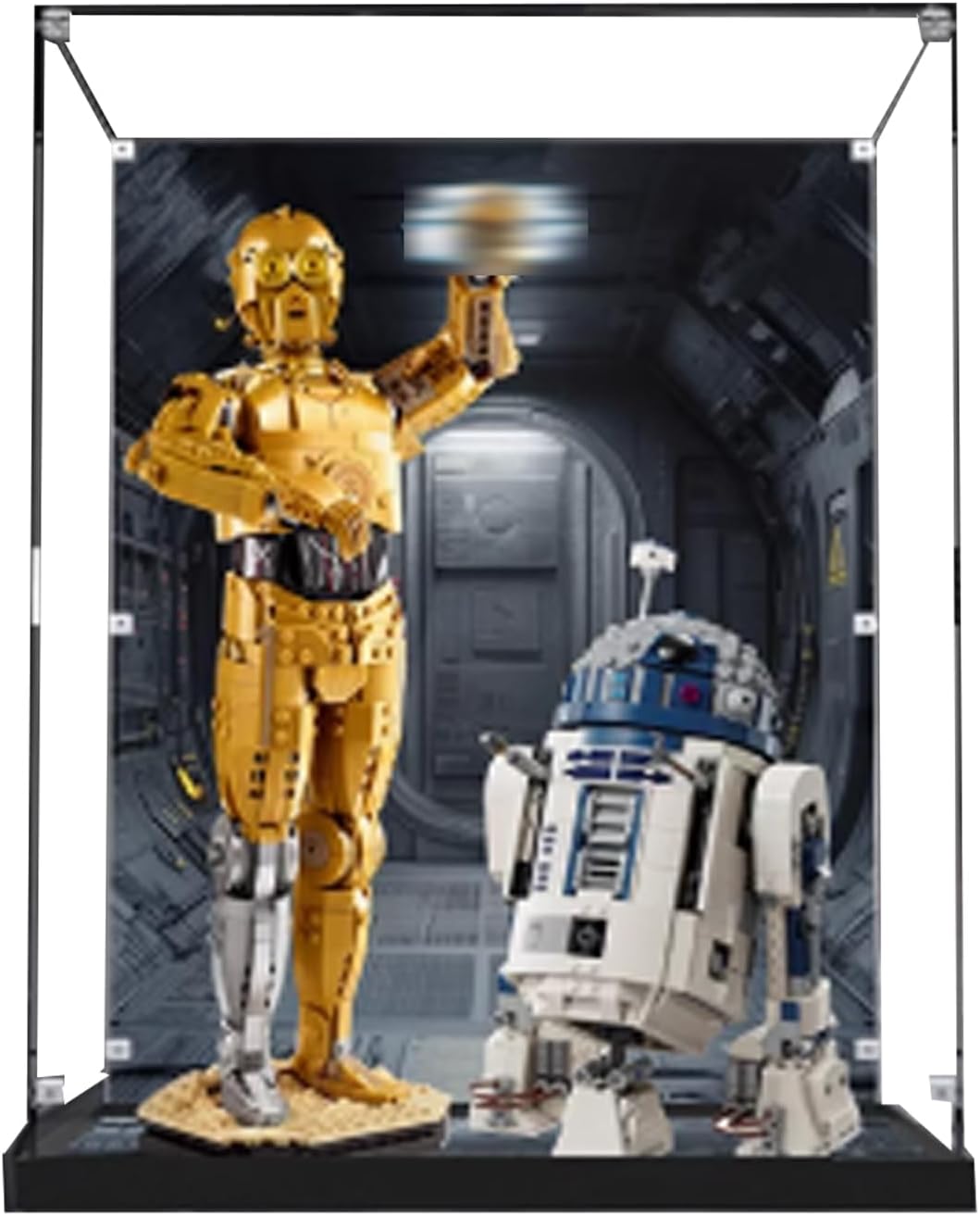 Acrylic Display case for Lego 75398+75379 c-3po/r2-D2 Robot Combination,Sturdy Storage Display Box 14.1 x 14.1 x 18.5 inches (excluding Models) (Option 3)