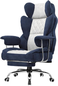 GTPLAYER Gaming Chair,Office Chair with Pocket Spring Lumbar Support, Ergonomic Comfortable Wide Office Desk Computer Chair with Outward Fixed Soft Armrests and Footrest (Fabric, Dark Blue & White)