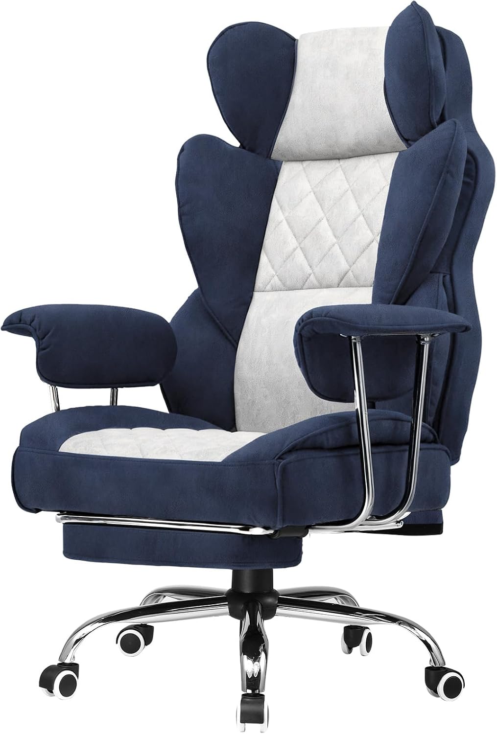 GTPLAYER Gaming Chair,Office Chair with Pocket Spring Lumbar Support, Ergonomic Comfortable Wide Office Desk Computer Chair with Outward Fixed Soft Armrests and Footrest (Fabric, Dark Blue & White)
