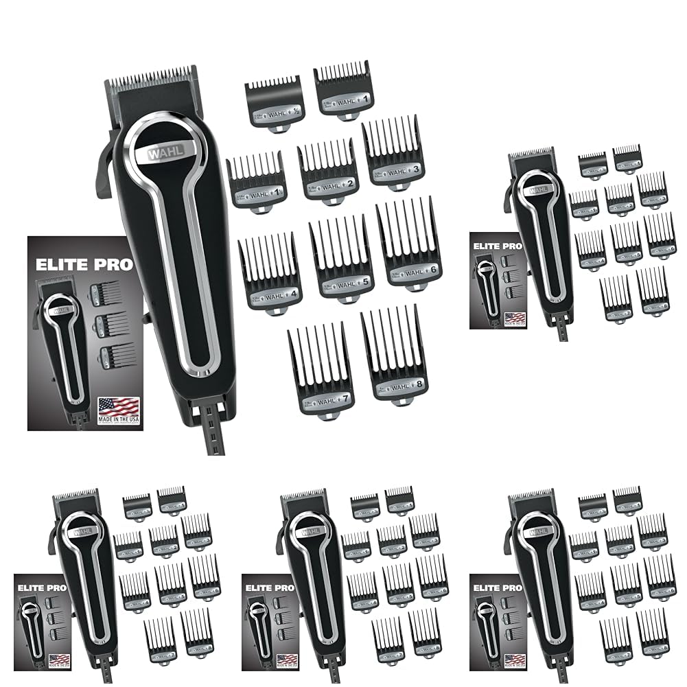 Wahl USA Elite Pro High-Performance Corded Home Haircut & Grooming Kit for Men – Electric Hair Clipper – Model 79602M,(Pack of 5)