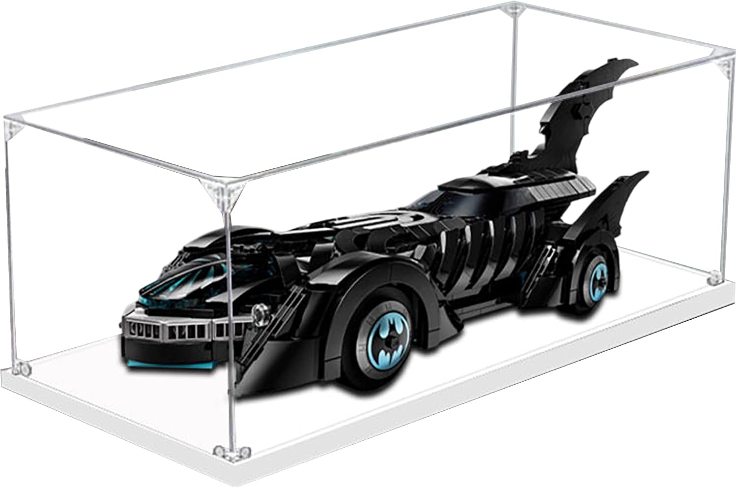 Acrylic Display Case for Lego 76304 Batmobile Model, 3mm Dustproof Display Box, Display Case Compatible with Lego 76304 (Model Not Included) (Transparent 3MM White Base)