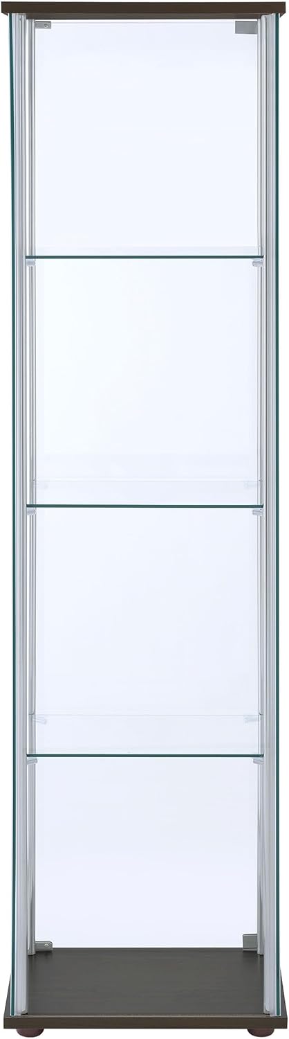 Coaster Home Furnishings - Bellatrix - Glass - 3-Shelf Curio Cabinet with Metal Frame, One Door, and Black Hardware - Living Room - 64-Inch - Cappuccino - 950172