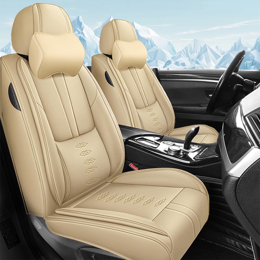 Car Seat Cover for Subaru Ascent 2019-2024,Waterproof Leather Seat Covers 2-Seats Luxury,Car Interior Accessories with Airbag,Car Seat Protectors for Ascent(Beige)