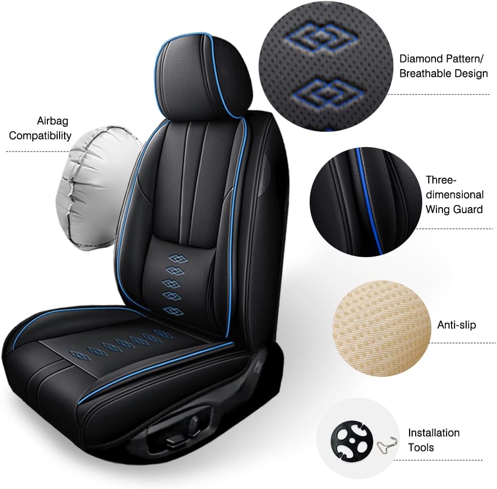 Car Seat Cover for Subaru Ascent 2019-2024,Waterproof Leather Seat Covers 2-Seats Standard,Car Interior Accessories with Airbag,Car Seat Protectors for Ascent(Black+Blue)