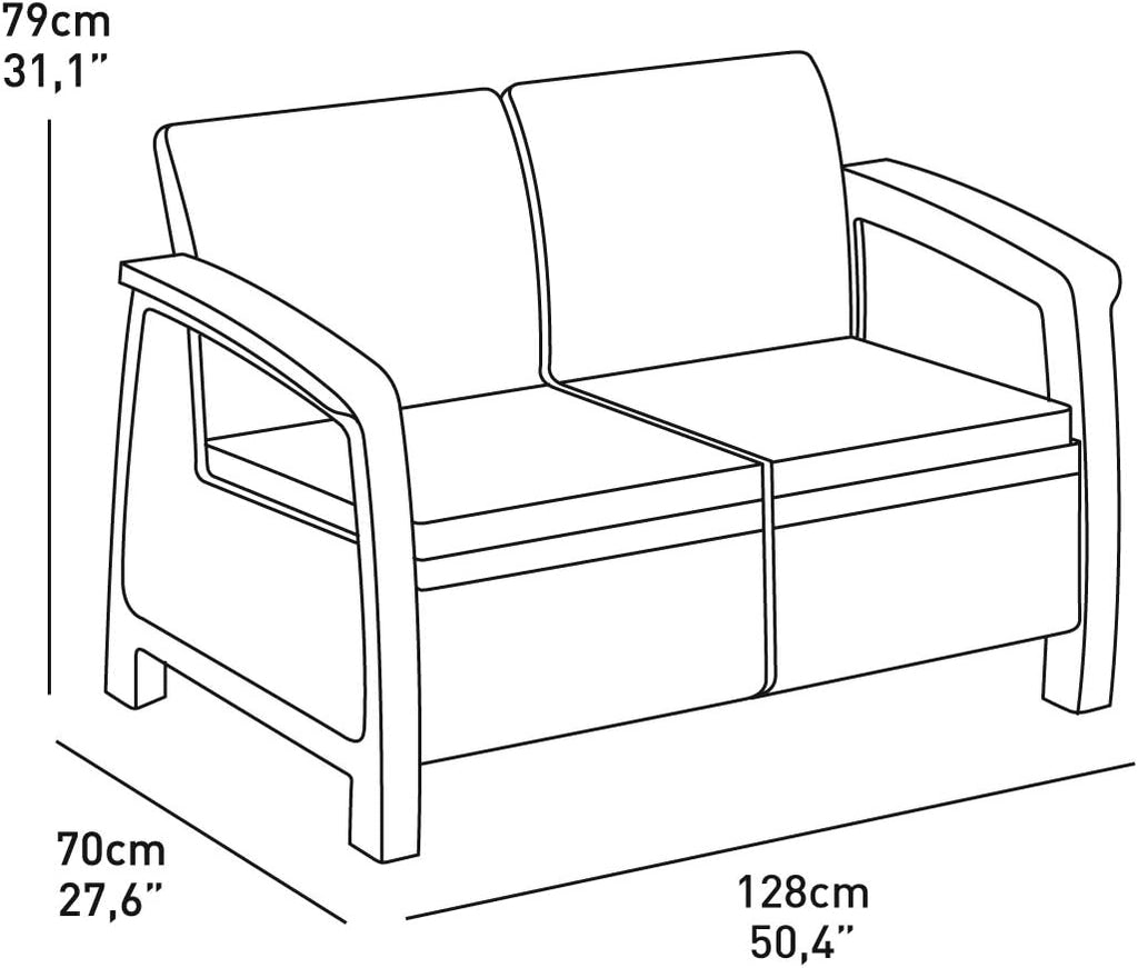 Keter Corfu 4 pic Set All Weather Outdoor Patio Garden Furniture w/ Cushions, Brown.