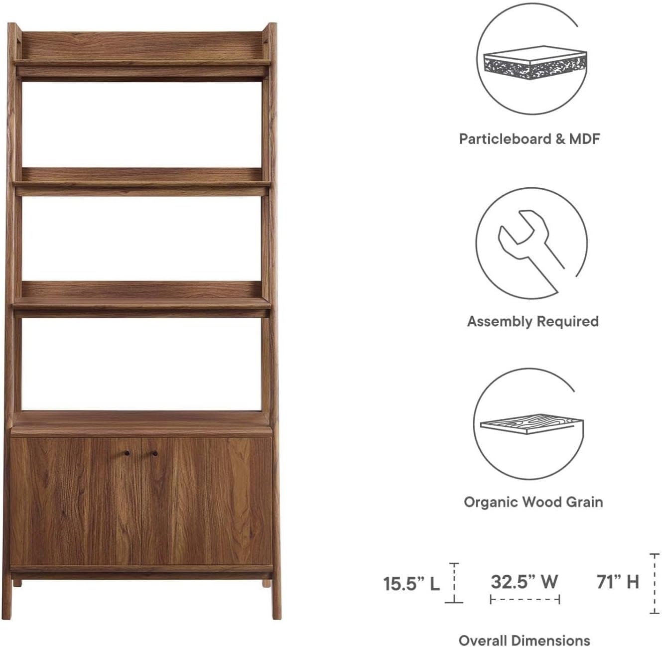 Modway 33' Bookshelf Display Case in Walnut