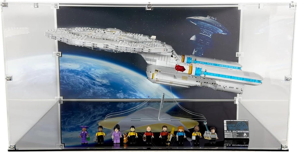 Horizontal Display Case Compatible with LEGO 10356 U.S.S. Enterprise D – Dustproof UV Printed Acrylic – Set Not Included