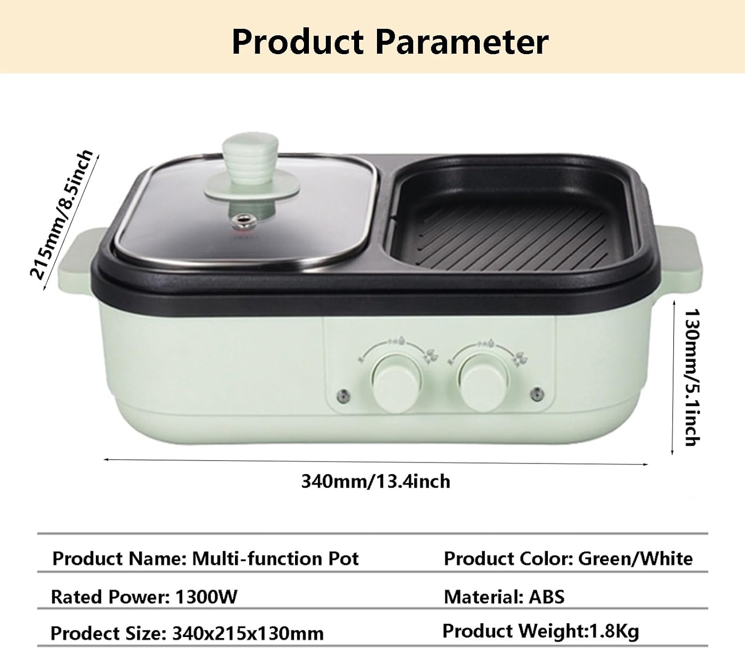 Electric Hot Pot Barbecue Pot, Shabu Pot BBQ Contact Grills with Dual Disc Design, Food Barbecue Grill Skillets for Family Gatherings, Double Temperature Control 1300W,green