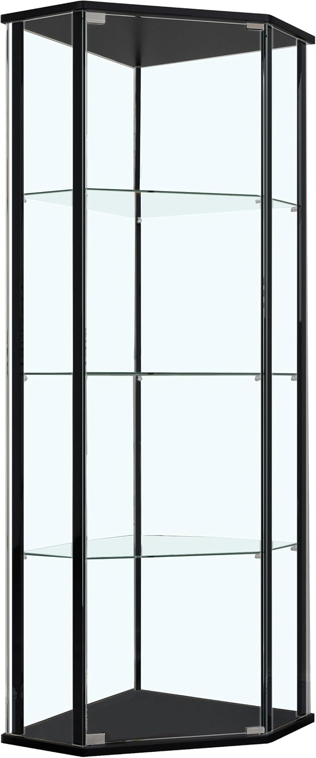 Coaster Home Furnishings - Zenobia - 4-Shelf Curio Cabinet with Metal Supports, Wooden Frame, Tempered Glass Shelves and Chrome Base - Living Room - Black - 953234