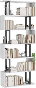 Gadroad 6 Tier Geometric Bookcase,S Shaped Bookshelf, Wood Decorative Storage Shelving, Modern Freestanding Display Shelves, Tall Book Shelf Unit for Living Room Bedroom, White