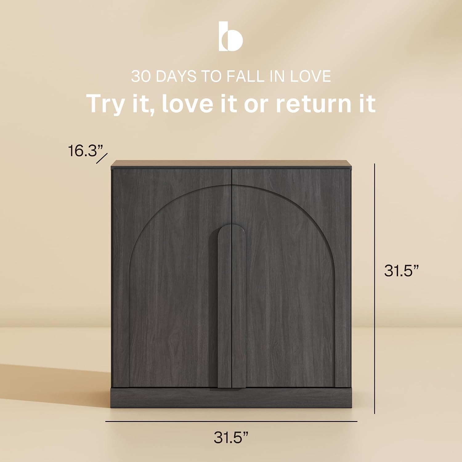 BELLEZE Bijou 31.5' Modern Wood Storage Cabinet with Arched Doors - Private Storage Sideboard Console for Entryway & Office - Hidden Organization, 70lbs Capacity, Ebony