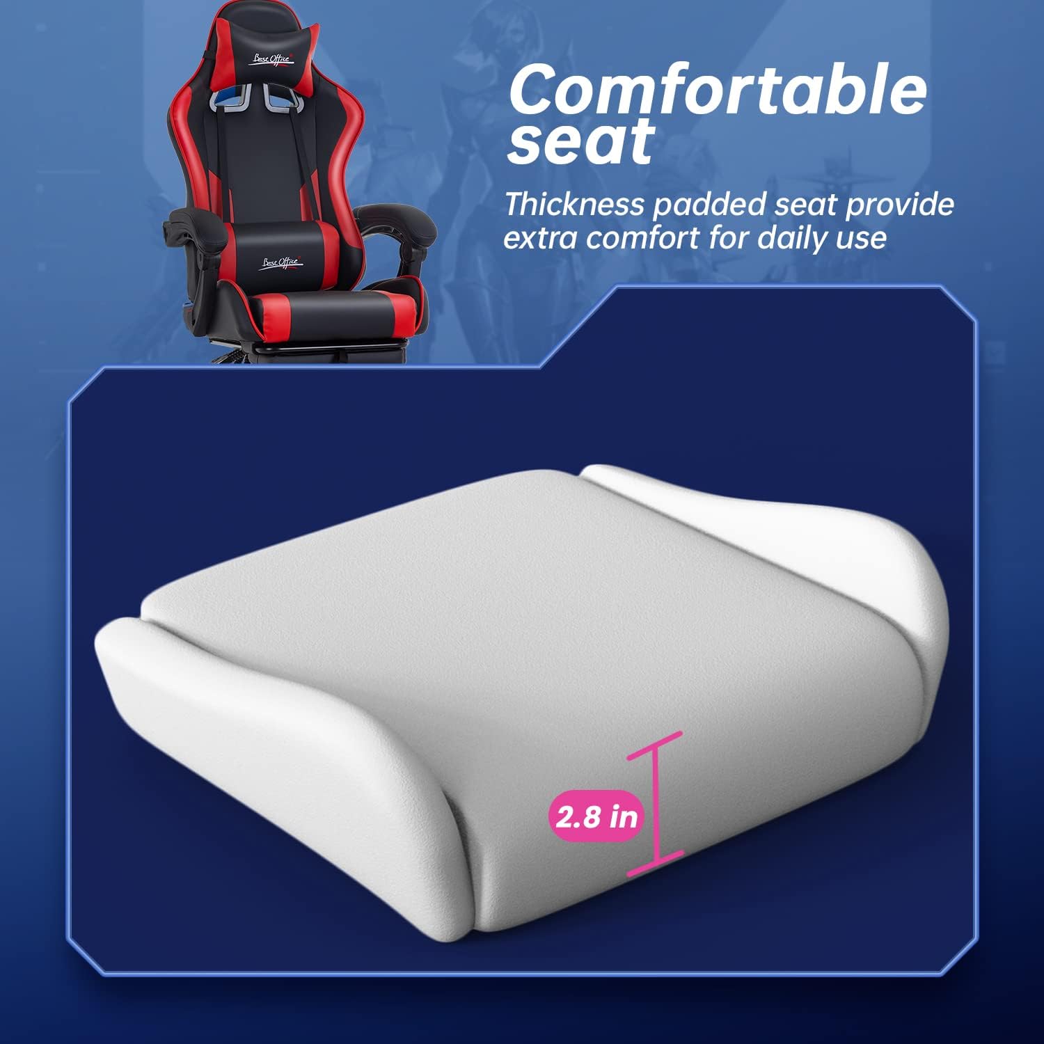 Gaming Chair Office Chair Desk Chair with Footrest Lumbar Support Headrest Armrest Task Rolling Swivel Ergonomic E-Sports Adjustable PC Gamer Chair (Red)