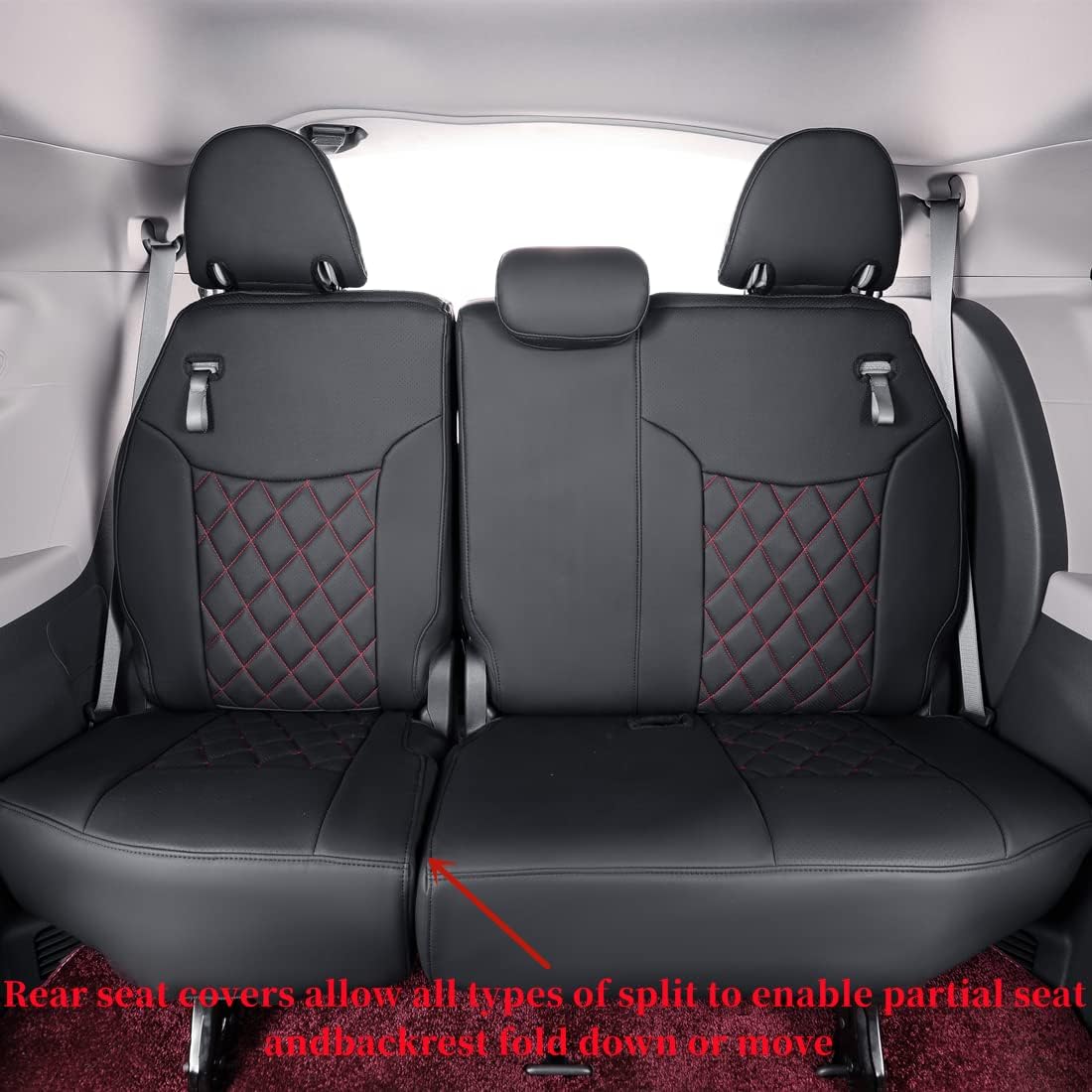 coverdream Sienna Car Seat Covers Custom Fit for 2011-2020 Toyota Sienna XLE,Limited,Limited Premium,2nd Row Captain Seats w/Foot Rest,Full Coverage Leather Seat Protector(Full Set,Black/Red)