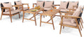 Tangkula 8-Piece Patio Furniture Set, Outdoor Acacia Wood Conversation Set with Cushions and Coffee Table, Outdoor PE Wicker Sectional Sofa Set for Garden, Poolside and Backyard (2, Beige)