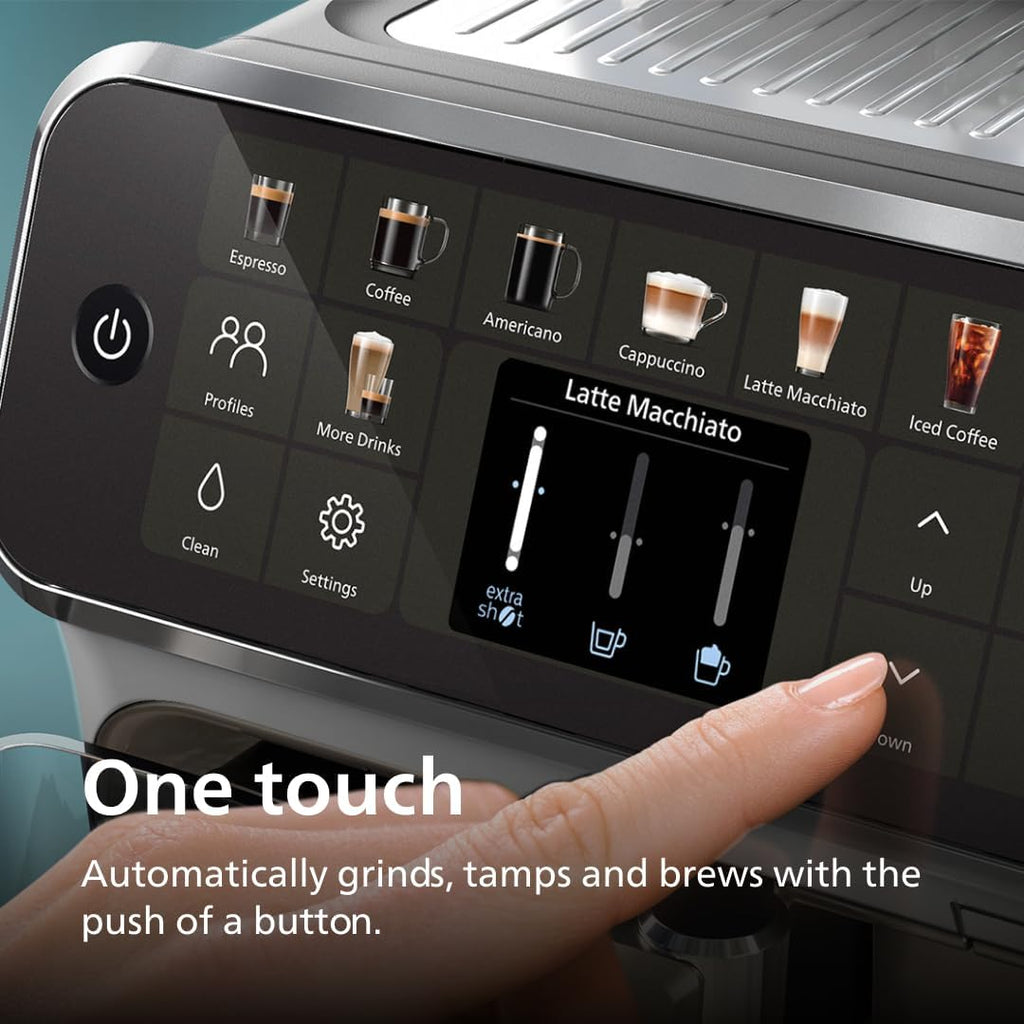 Philips 5500 Series Fully Automatic Espresso Machine - LatteGo Milk System, 20 Coffee Varieties, Intuitive Touch Display, SilentBrew, 100% Ceramic Grinder, AquaClean Filter (Grey Chromed)