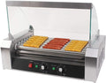 S AFSTAR Commercial 18 Hot Dog 7 Roller Machine Stainless Steel Non Stick Electric Hotdogs Grilling Cooker Appliances with Cover (2 Packs)