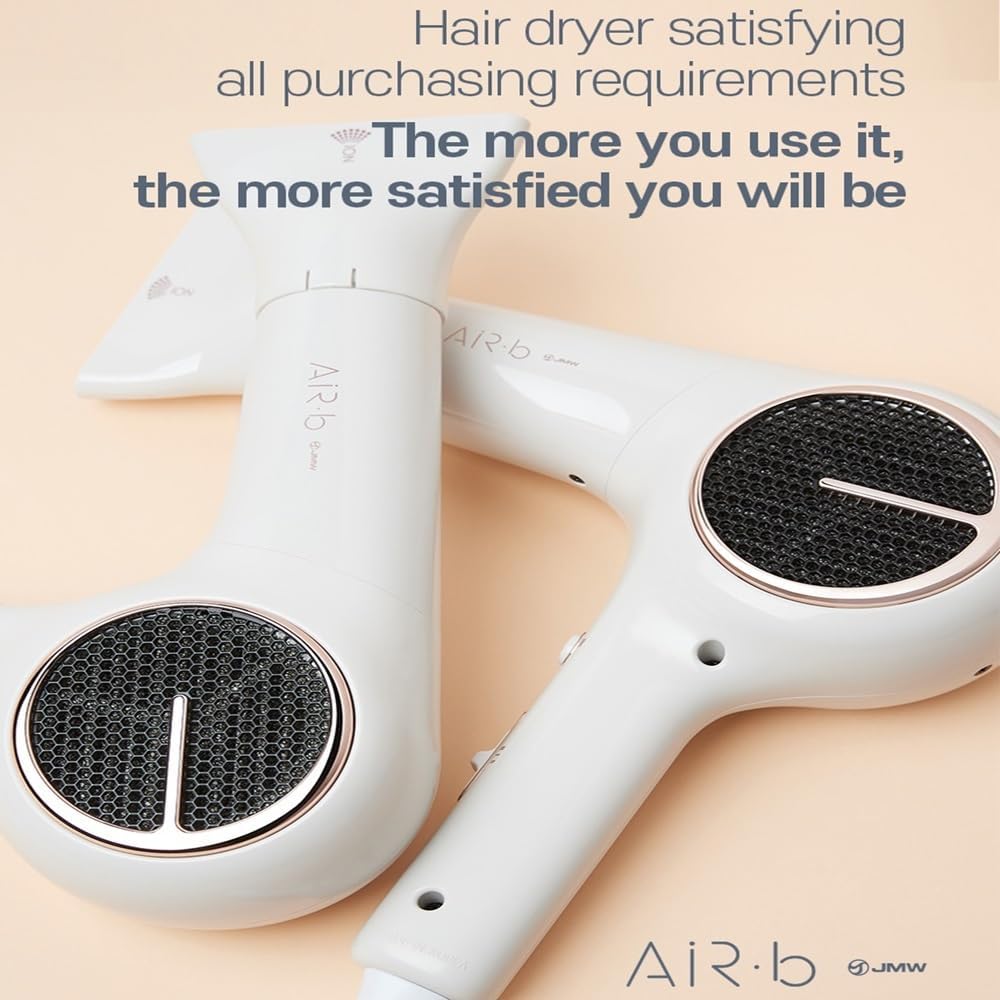 JMW AIR B Compact Hair Dryer, Powerful BLDC Motor, Quiet High Speed Hair Dryer, Lightweight Fast Drying, Ionic Blow Dryer for Frizzy Hair, Travel Friendly