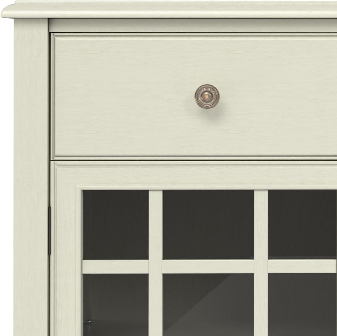SIMPLIHOME Connaught Buffet - 60 inch Wide Solid Wood 3-Door Sideboard Buffet in Antique White, Traditional Storage Cabinet for Dining Room or Kitchen with Adjustable Shelves and Classic Molding