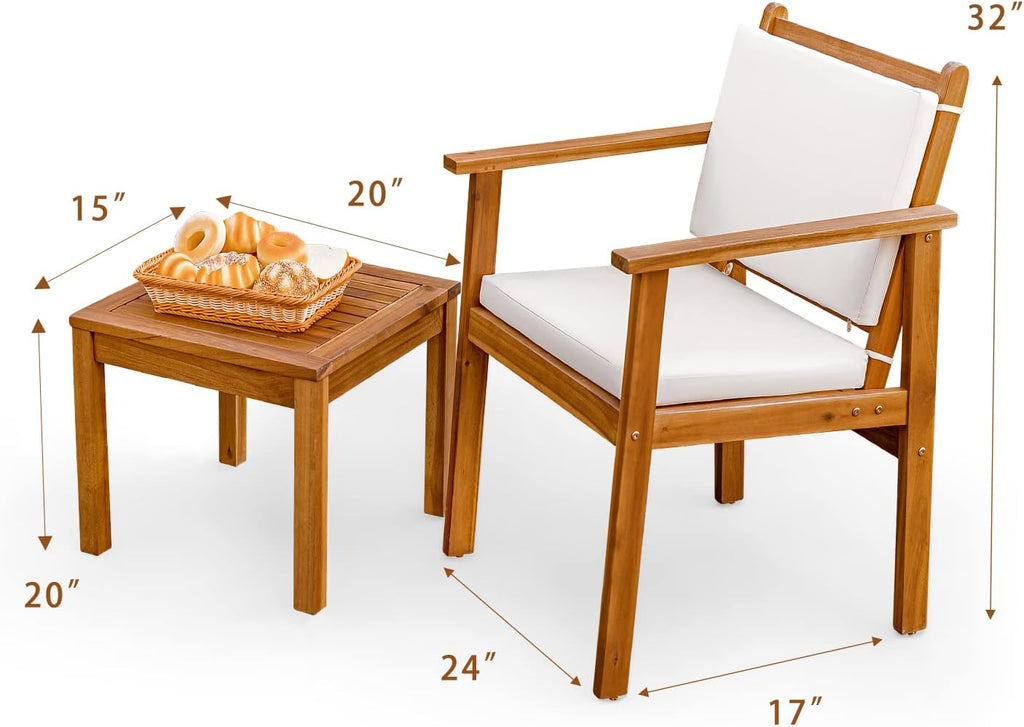 Greesum 3 Piece Bistro Patio Furniture Outdoor Chat Chair Set with Water Resistant Cushions and Coffee Table for Beach Backyard Garden, Beige