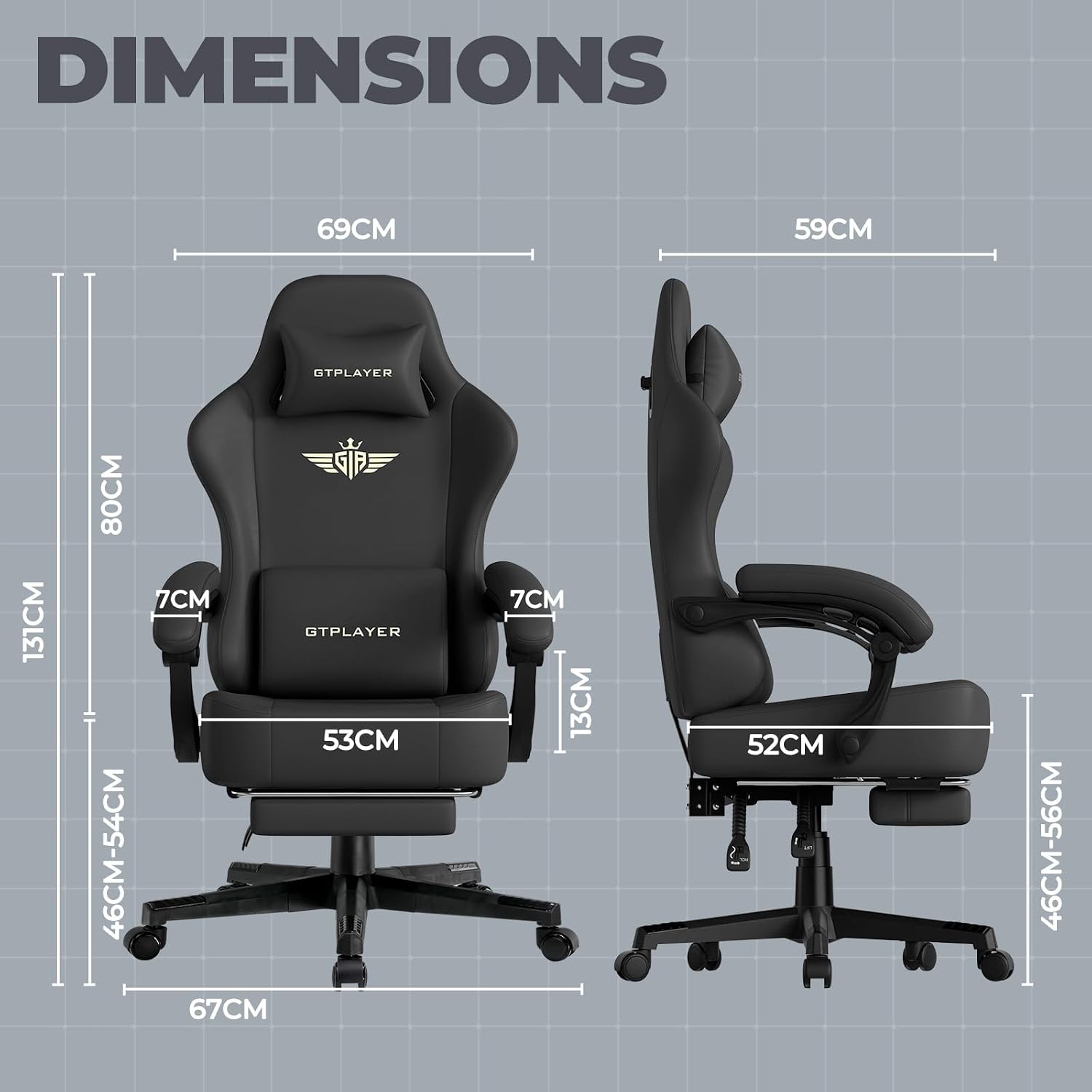 GTPLAYER Gaming Chair with Pocket Spring Cushion, Big and Tall Gamings Chairs 350LBS High Back Computer Chair with Footrest for Adults Lumbar Support Swivel Game Chair for Office, Leather Black