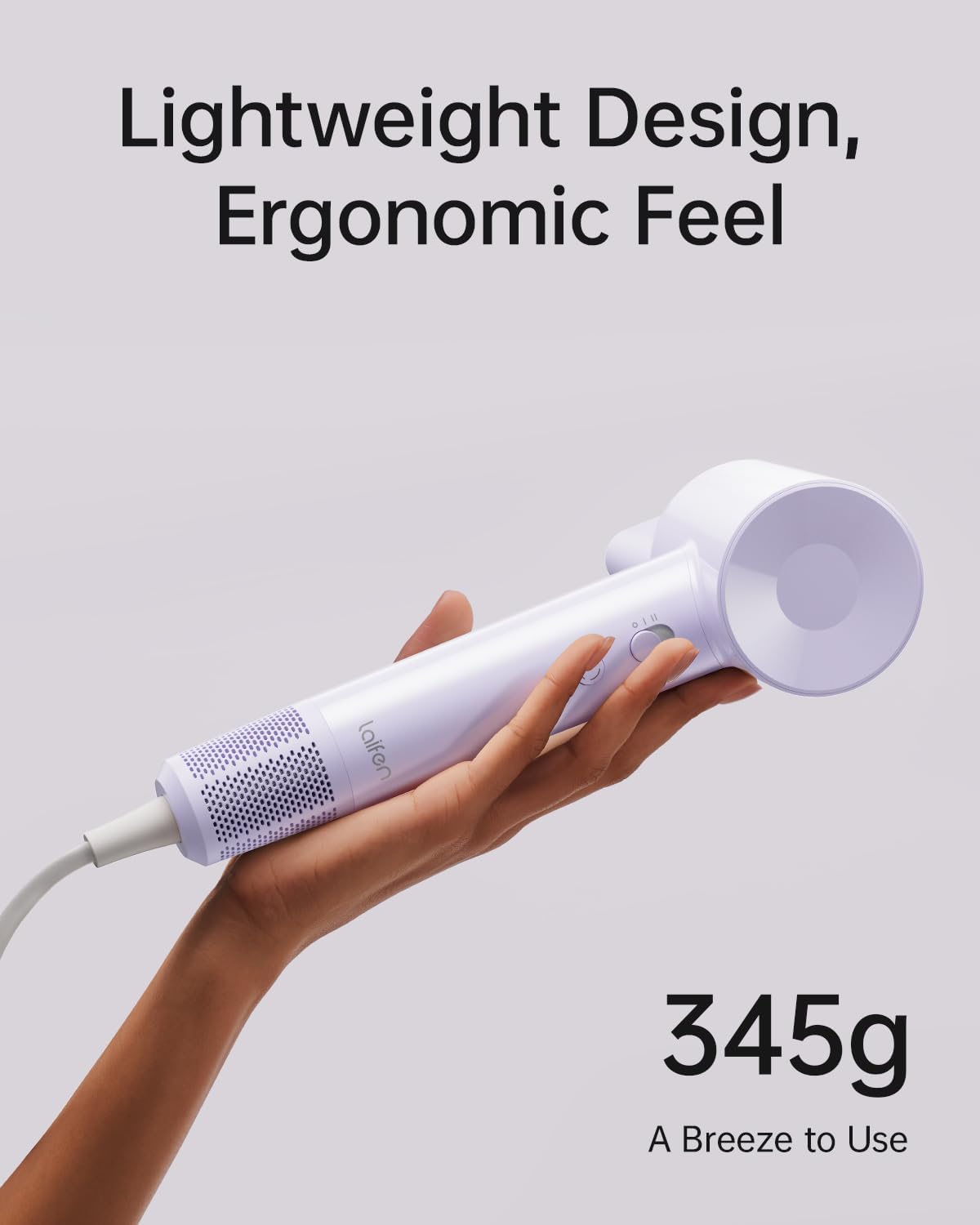 Laifen SE Lite Hair Dryer, Negative Ionic Blow Dryer with 100,000 RPM Brushless Motor for Fast Drying, High-Speed Low Noise Hair Dryer with Lightweight Design and 2 Nozzles Purple, HD110