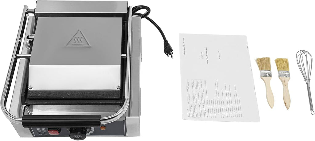 Commercial Panini Sandwich Contact Grill, 1800W Electric Sandwich Panini Maker, 8.8' x 9.2' Cast Iron Panini Press with Grooved Plates & Temp Control, for Hamburgers, Chicken, Beef