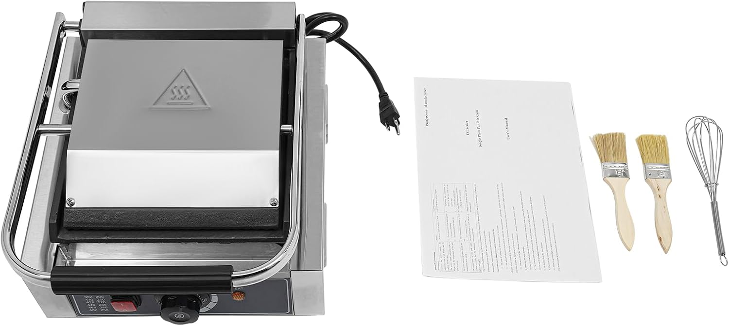 Commercial Panini Sandwich Contact Grill, 1800W Electric Sandwich Panini Maker, 8.8' x 9.2' Cast Iron Panini Press with Grooved Plates & Temp Control, for Hamburgers, Chicken, Beef