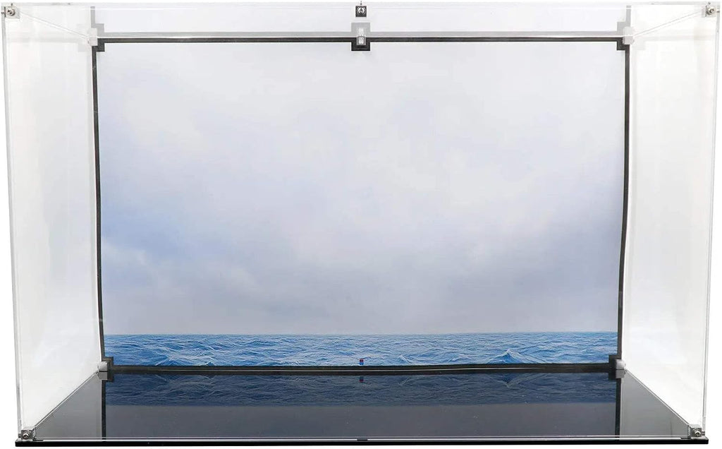 Display Case Compatible with Lego 21350 - Jaws - Acrylic Dustproof Showcase with Pre-Printed Background - Set Not Included