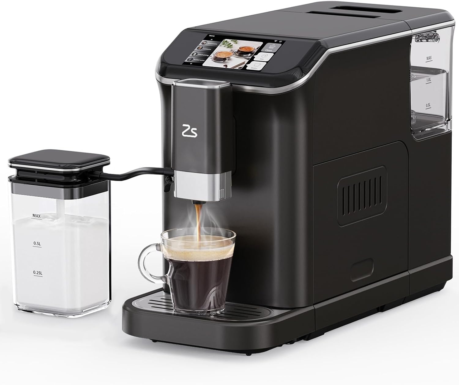 Fully Automatic Espresso Machine with Grinder, 20 Bar Espresso Machine with Automatic Milk Frother, 1-15 Adjustable Grind Size Levels, 1.5L Water Tank, Cappuccino & Latte Machine for Home
