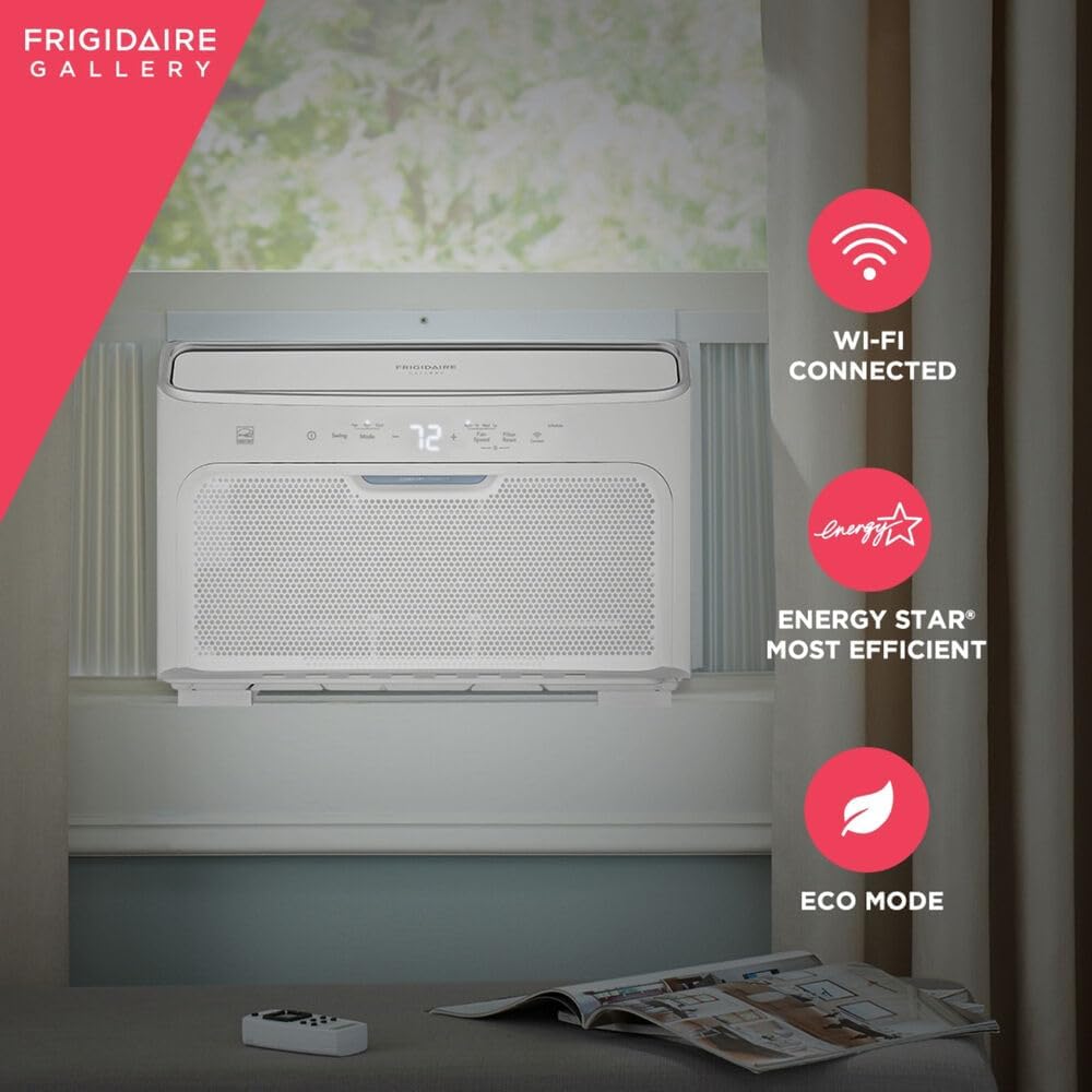 Frigidaire Gallery 10,000 BTU Smart Inverter Window Air Conditioner & Dehumidifier with Remote, 115V, Cools up to 450 Sq. Ft. for Apartment, Bedroom, Medium Rooms