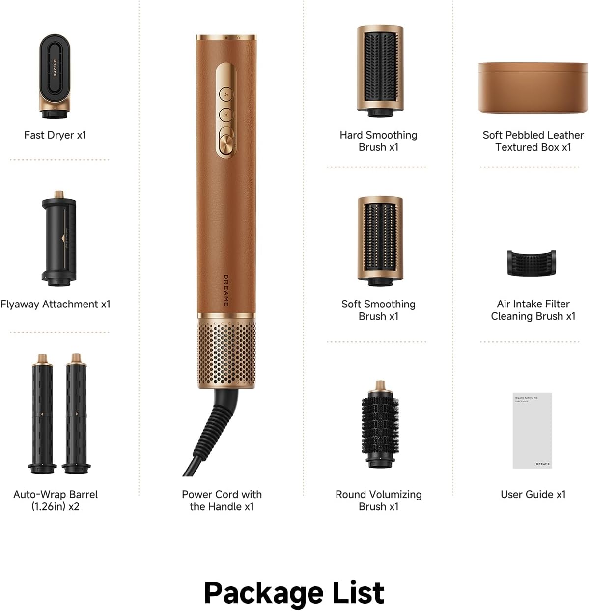 DREAME AirStyle Pro 7-in-1 Hair Styler & High Speed Dryer | Snap-on Attachments for Curling, Smoothing, Volumizing | Fast Drying, Frizz Control, Cool Shot | Luxury Leather Package, 120V Voltage