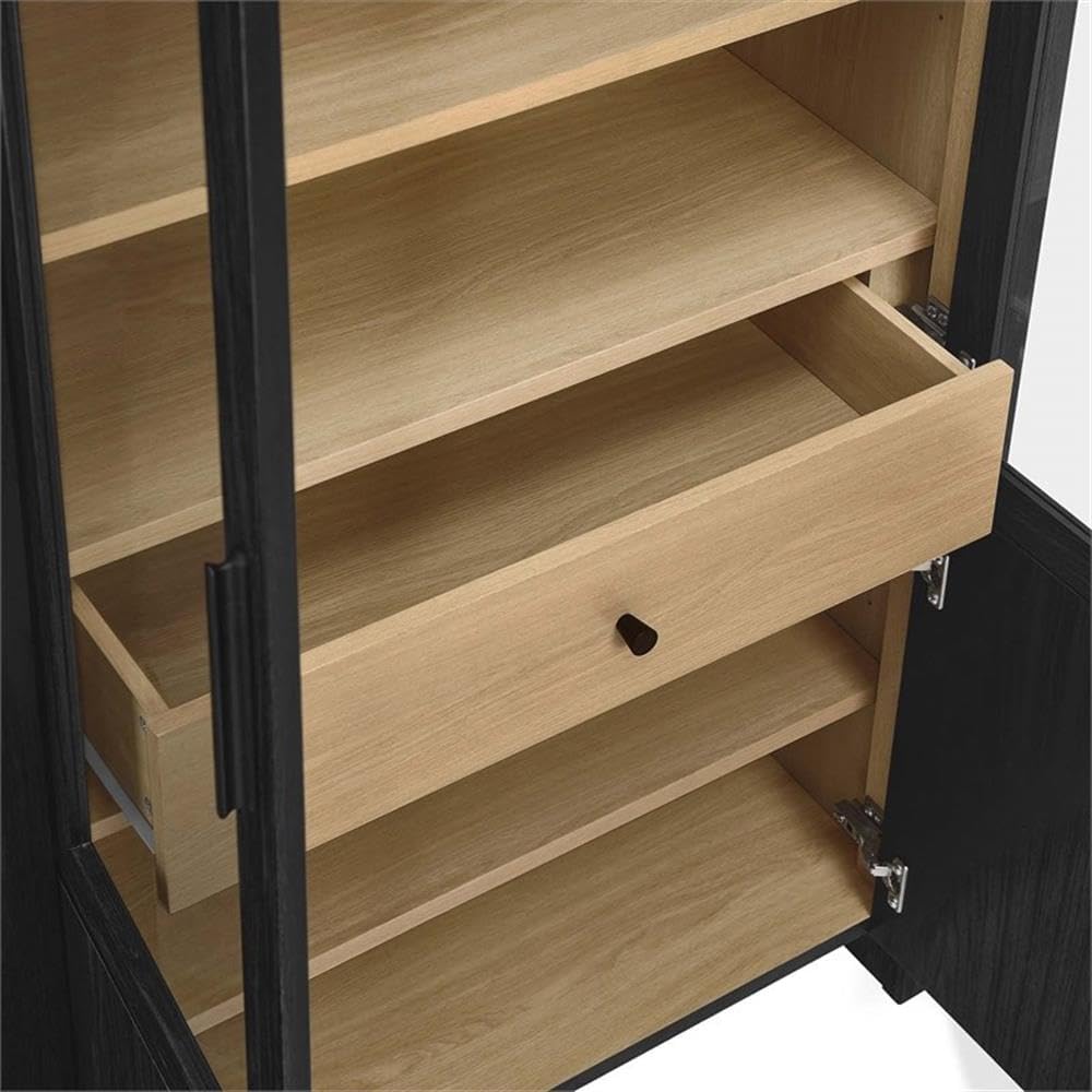 Modway Evie Arched Display Cabinet in Black Oak - Modern Tall Storage Cabinet with Shelves - Sophisticated Glass Door Bookcase - Elegant Living Room and Hallway Accent Cabinet