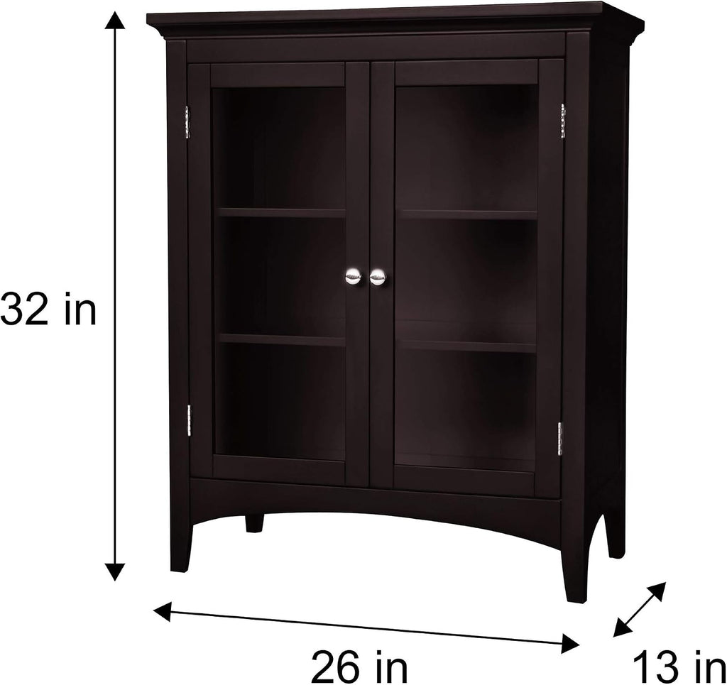 Teamson Home Madison Wooden Floor Cabinet with 2 Glass Doors, Espresso