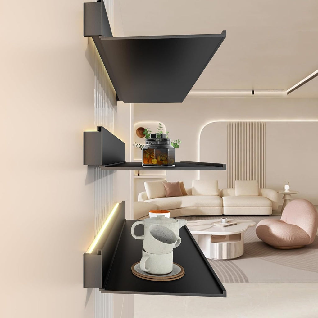 Floating Display Shelf with Built-in Illuminated LED Light and Transformer, Metal Wall Mounted Light-Emitting Shelves, Lighted Display Stand for Entrance Bar Countertop Bathroom