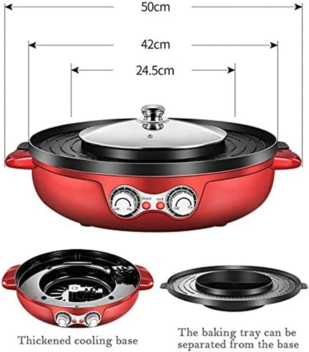 Electric Grill Indoor 2200W Electric Smokeless Grill And Hot Pot, 220V Detachable Easy To Clean BBQ & Shabu Shabu with Independent Temperature Control for 2-8 People Family Gathering Friend Meeting Pa