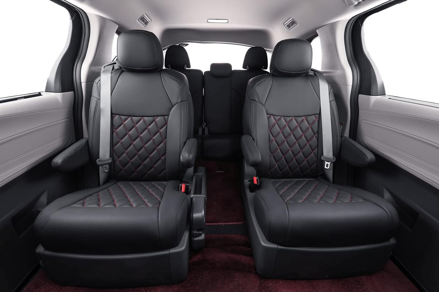 coverdream Sienna Leather Car Seat Covers Custom Fit for 2011-2020 Toyota Sienna LE,XLE,Limited,L,XLE Premium,Limited Premium,7-Seater,Full Coverage Car Seat Protector(Full Set,Black/Red Line)