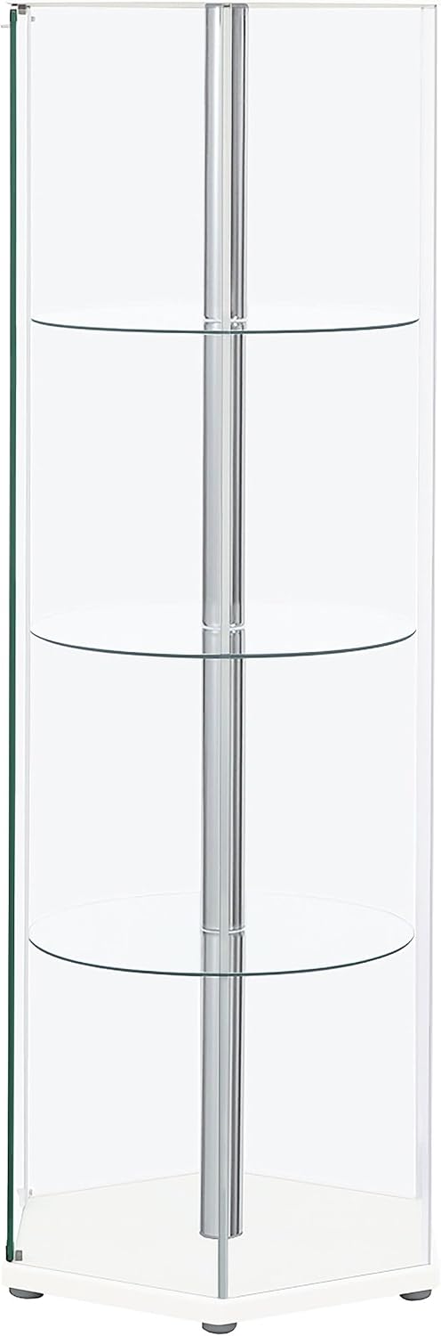 Coaster Home Furnishings - Zahavah - 4-Shelf Glass Curio Cabinet with Hexagonal Shape, Clear Door, Tempered Glass Shelves, and Push-to-Open Door - Living Room - White - 950001